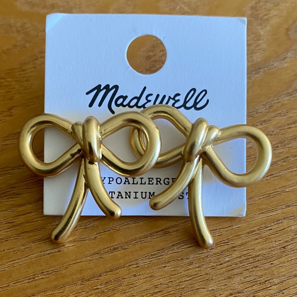 Madewell‎ Earrings Brushed Gold Bows NWT
